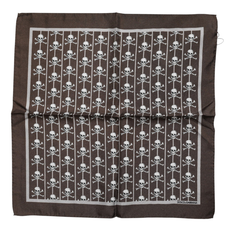 Brown Skull Silk Square Men Foulard Scarf Dolce & Gabbana