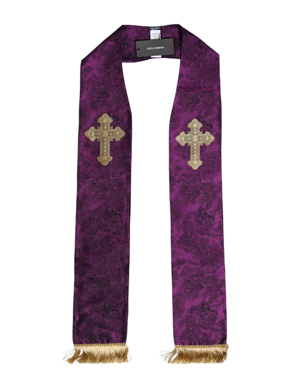 Purple Silk Fringes Cross Men Foulard Scarf Dolce & Gabbana