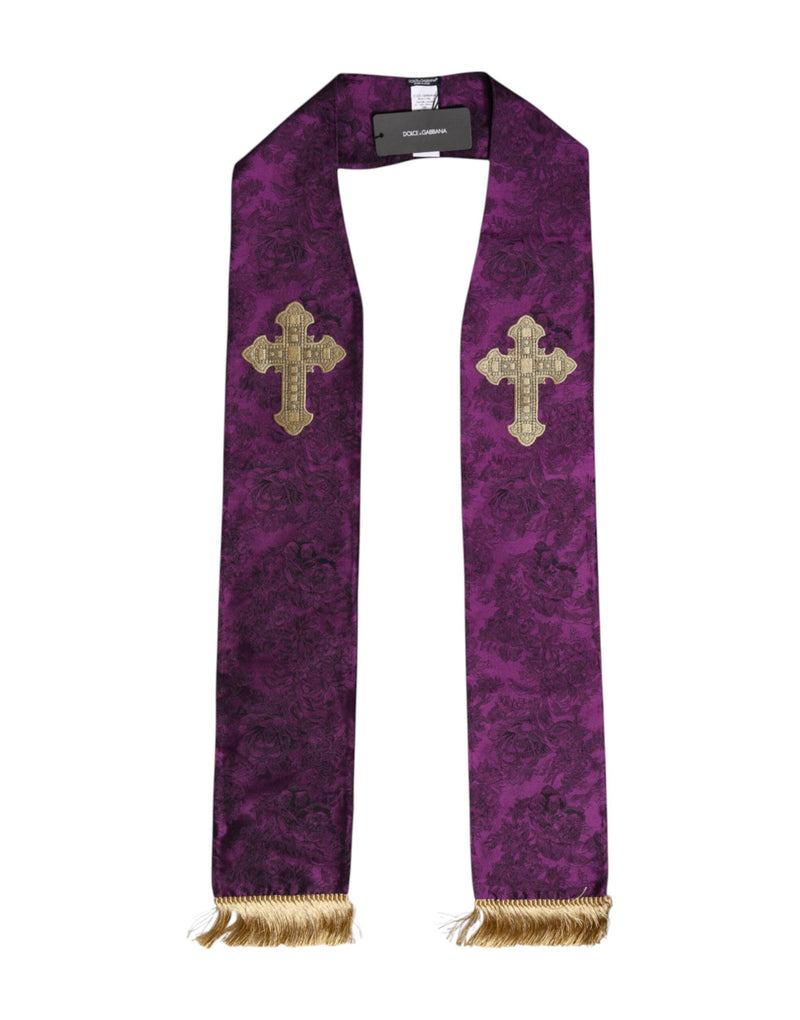 Purple Silk Fringes Cross Men Foulard Scarf Dolce & Gabbana