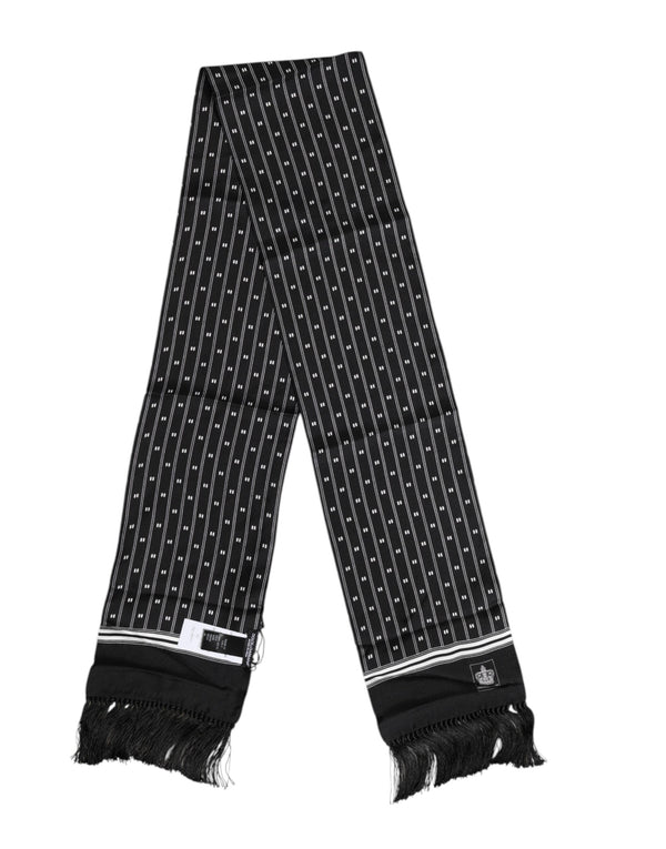 Black Silk Printed Fringes Men Foulard Scarf Dolce & Gabbana