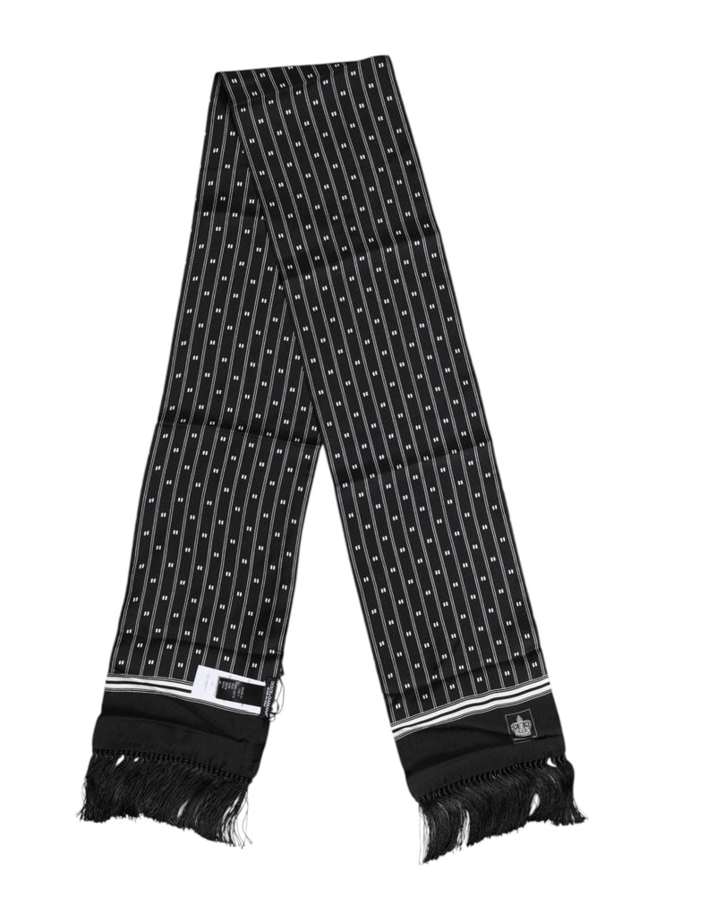 Black Silk Printed Fringes Men Foulard Scarf Dolce & Gabbana