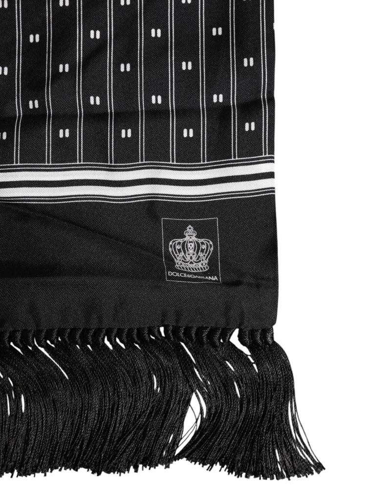 Black Silk Printed Fringes Men Foulard Scarf Dolce & Gabbana