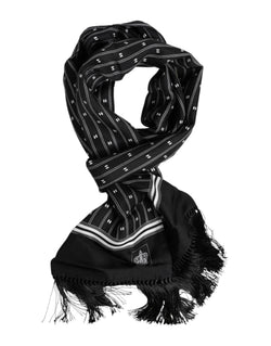 Black Silk Printed Fringes Men Foulard Scarf Dolce & Gabbana