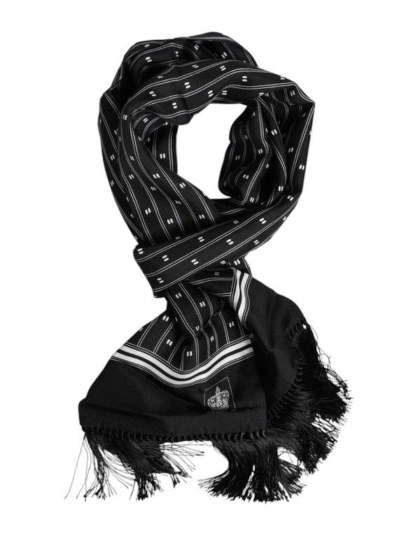 Black Silk Printed Fringes Men Foulard Scarf Dolce & Gabbana