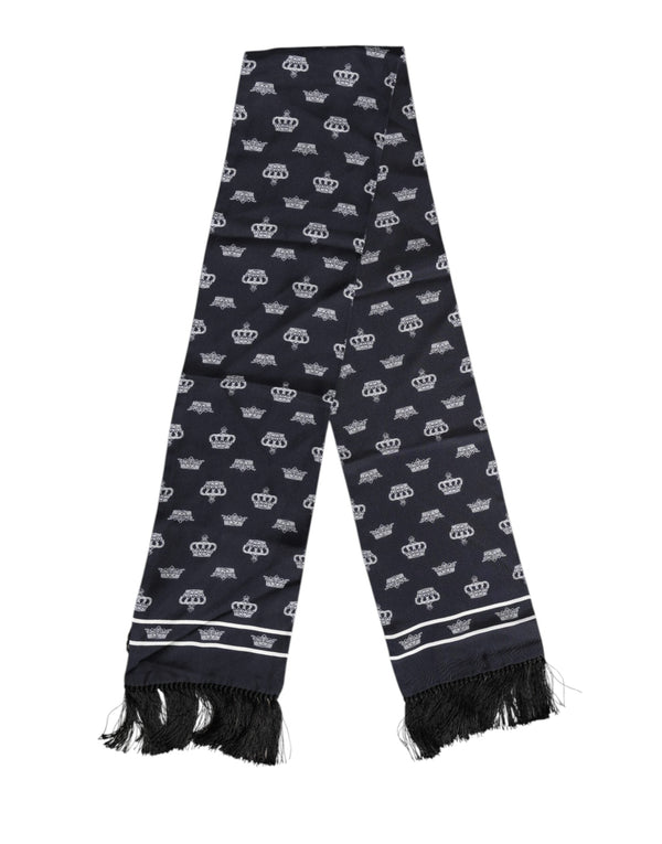 Black Silk Crown Fringes Men Foulard Scarf Dolce & Gabbana
