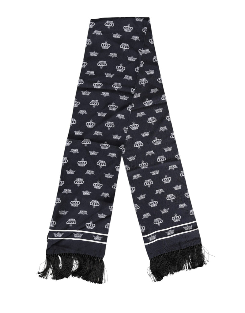 Black Silk Crown Fringes Men Foulard Scarf Dolce & Gabbana