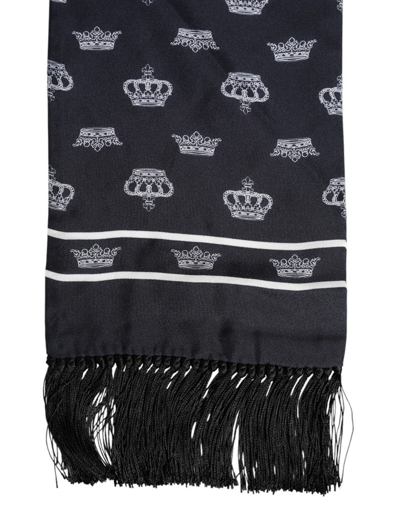 Black Silk Crown Fringes Men Foulard Scarf Dolce & Gabbana