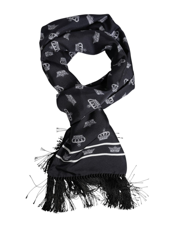 Black Silk Crown Fringes Men Foulard Scarf Dolce & Gabbana