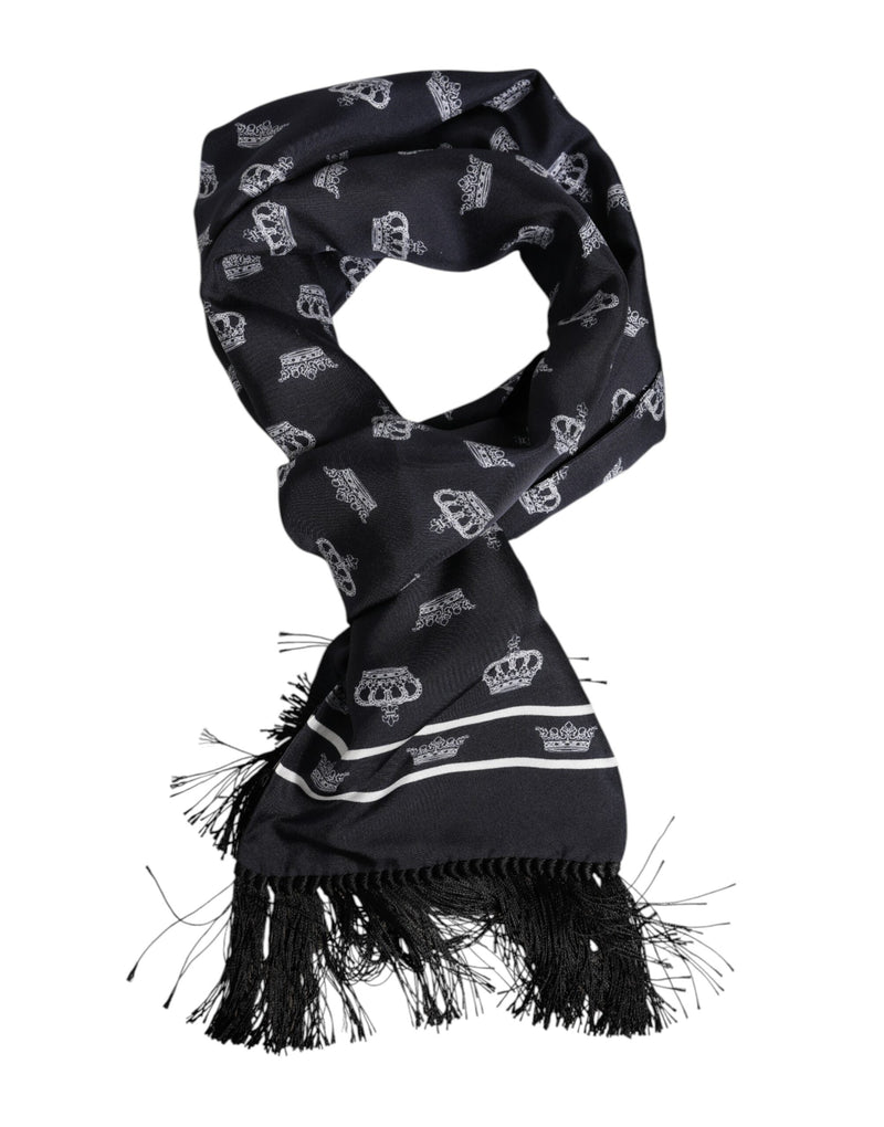 Black Silk Crown Fringes Men Foulard Scarf Dolce & Gabbana