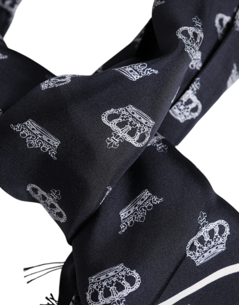 Black Silk Crown Fringes Men Foulard Scarf Dolce & Gabbana