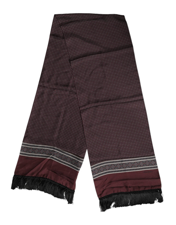Maroon Dotted Silk Fringes Foulard Scarf Dolce & Gabbana