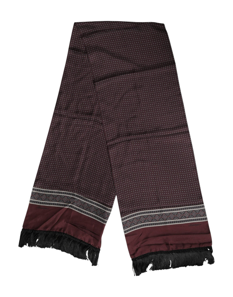 Maroon Dotted Silk Fringes Foulard Scarf Dolce & Gabbana