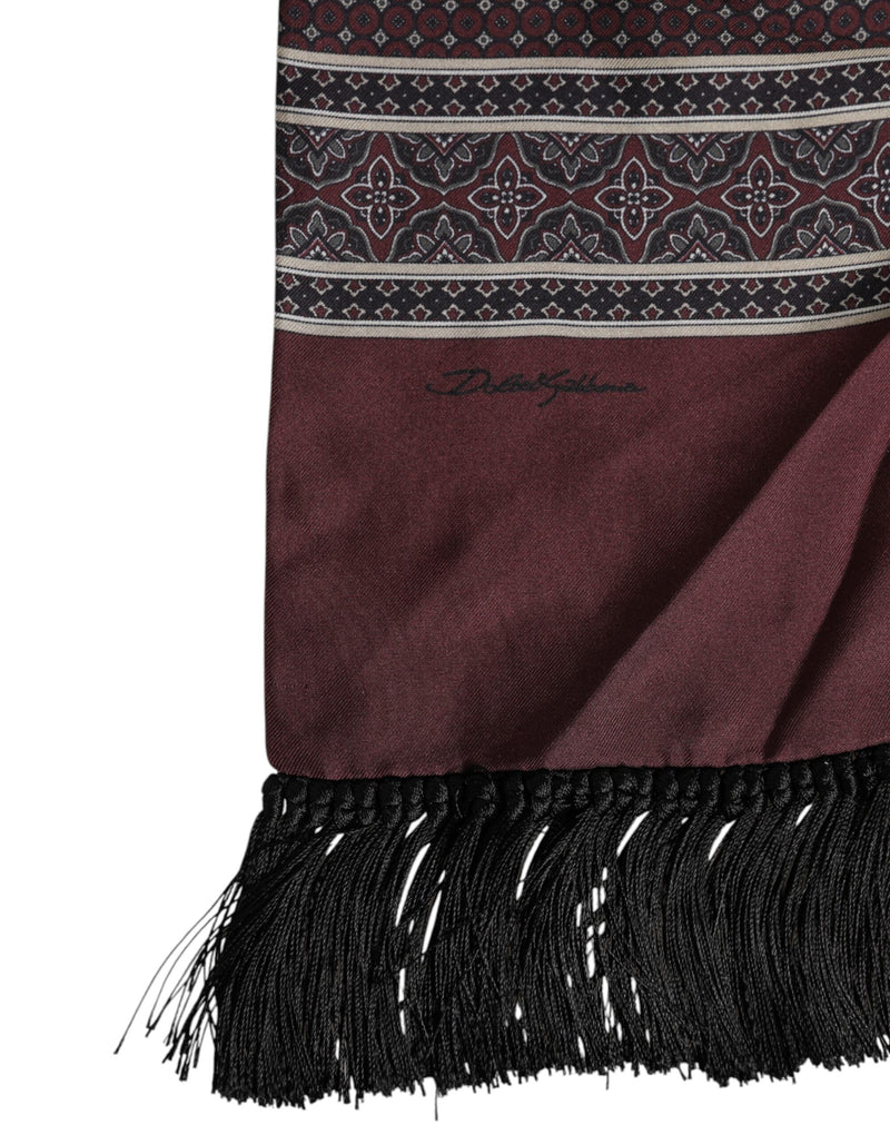 Maroon Dotted Silk Fringes Foulard Scarf Dolce & Gabbana