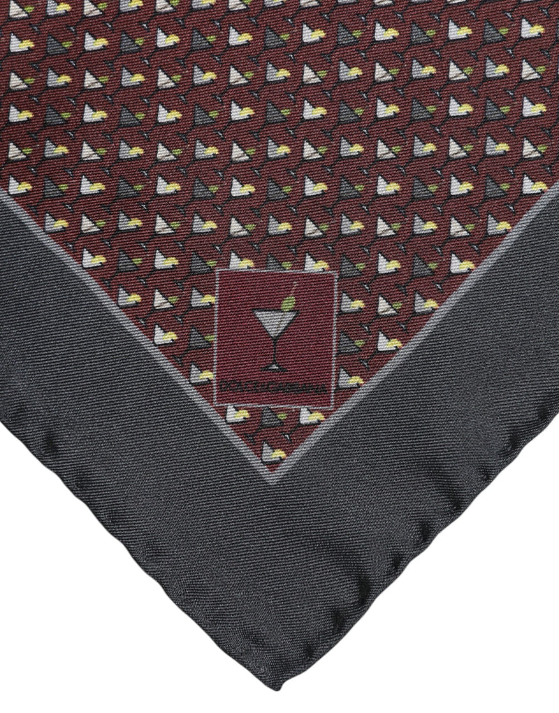 Maroon Cocktail Silk Square Foulard Scarf Dolce & Gabbana