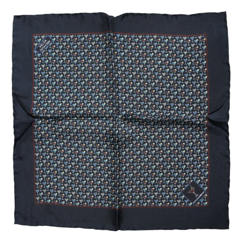 Blue Cocktail Silk Square Foulard Scarf Dolce & Gabbana