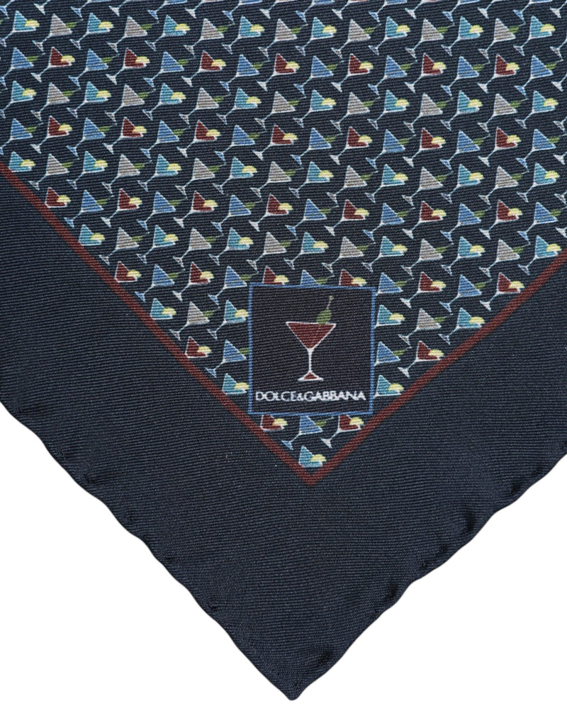 Blue Cocktail Silk Square Foulard Scarf Dolce & Gabbana
