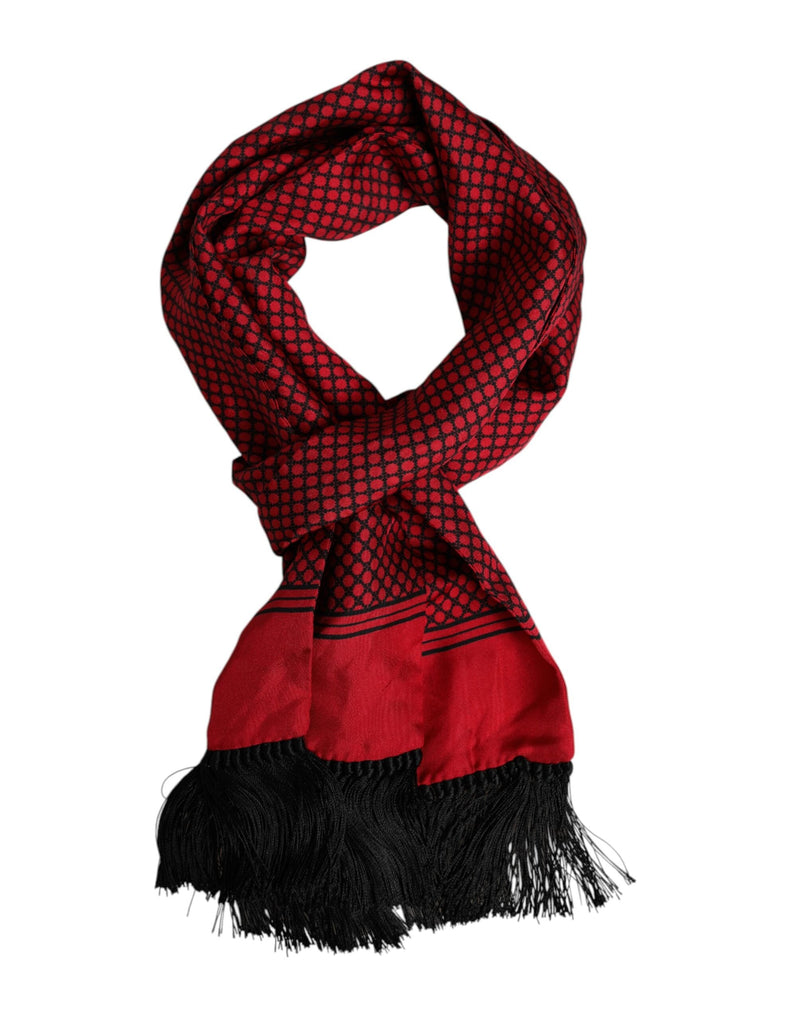 Red Dotted Silk Fringes Men Foulard Scarf Dolce & Gabbana
