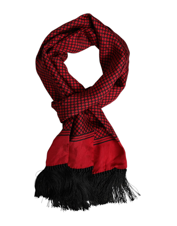 Red Dotted Silk Fringes Men Foulard Scarf Dolce & Gabbana