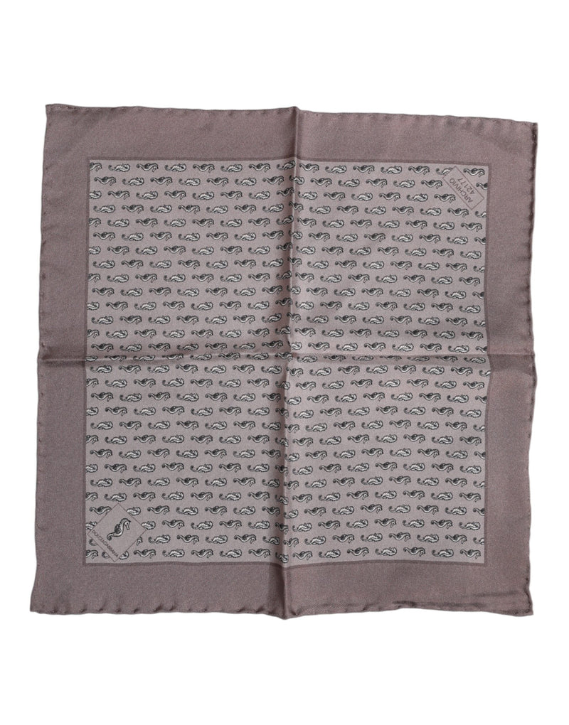 Brown Sea Horse Silk Square Foulard Scarf Dolce & Gabbana