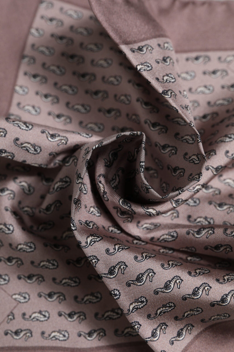 Brown Sea Horse Silk Square Foulard Scarf Dolce & Gabbana