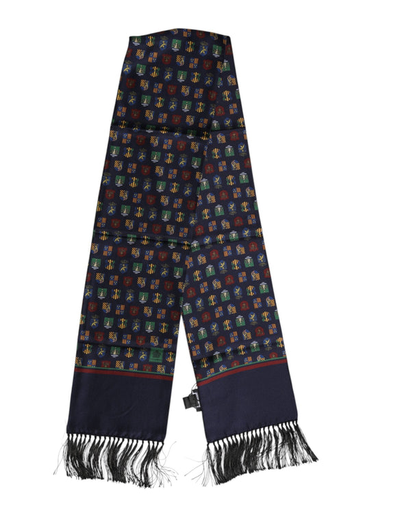Blue Silk Printed Fringes Foulard Scarf Dolce & Gabbana