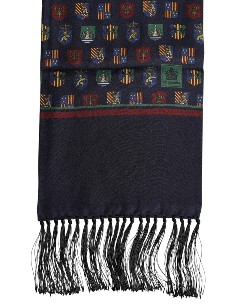 Blue Silk Printed Fringes Foulard Scarf Dolce & Gabbana