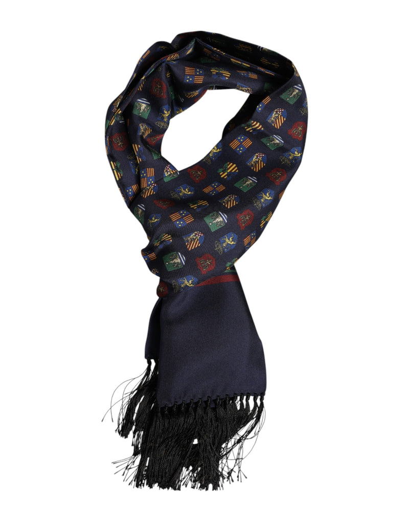 Blue Silk Printed Fringes Foulard Scarf Dolce & Gabbana