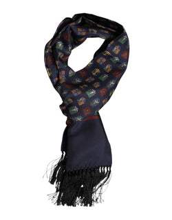 Blue Silk Printed Fringes Foulard Scarf Dolce & Gabbana
