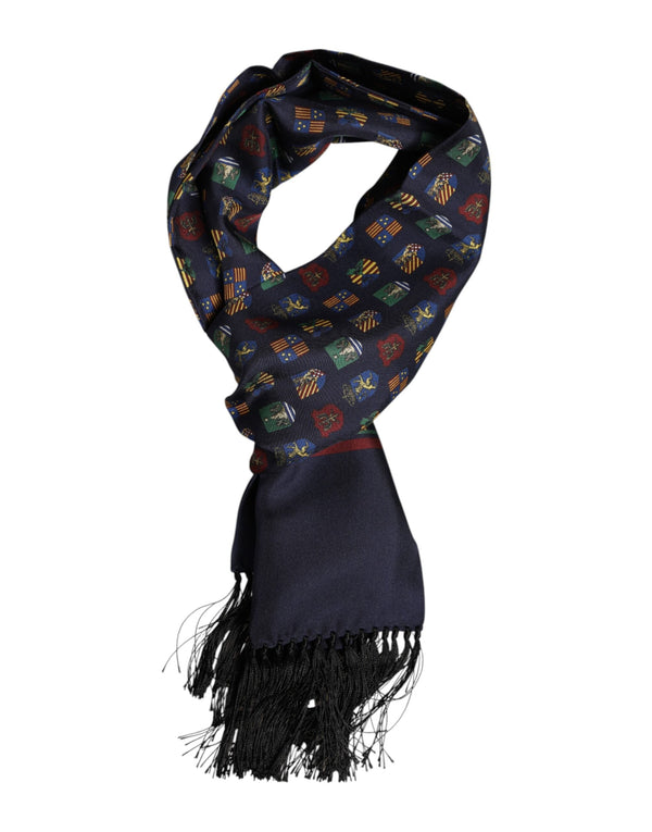 Blue Silk Printed Fringes Foulard Scarf Dolce & Gabbana