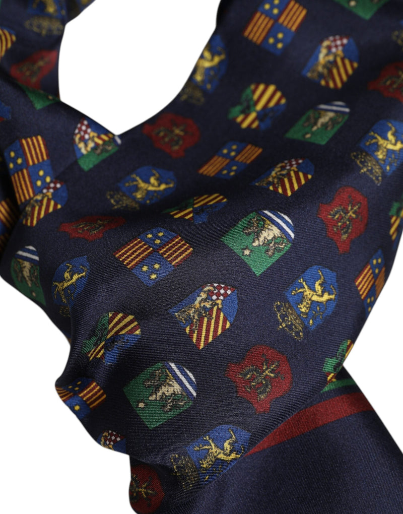 Blue Silk Printed Fringes Foulard Scarf Dolce & Gabbana