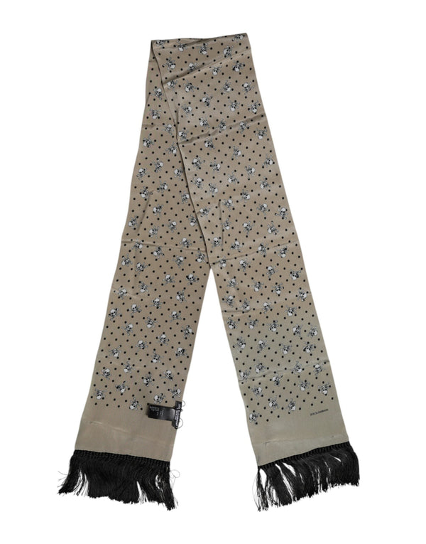 Gray Skulls Silk Fringes Men Foulard Scarf Dolce & Gabbana