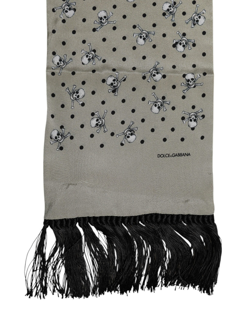 Gray Skulls Silk Fringes Men Foulard Scarf Dolce & Gabbana