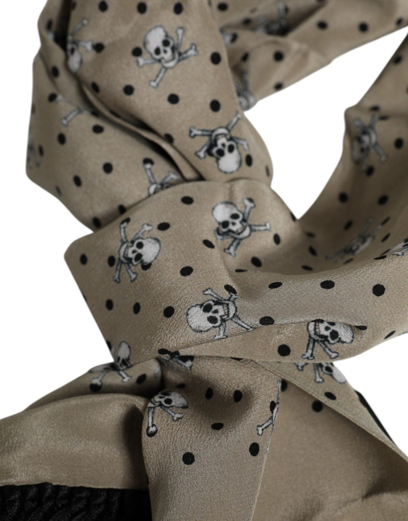 Gray Skulls Silk Fringes Men Foulard Scarf Dolce & Gabbana