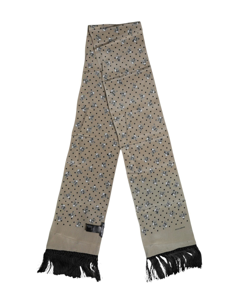 Gray Skulls Silk Fringes Men Foulard Scarf Dolce & Gabbana