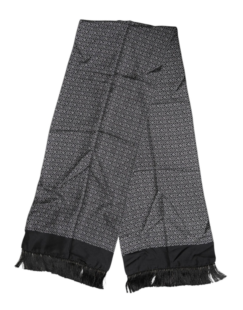 Black Patterned Fringes Men Foulard Scarf Dolce & Gabbana