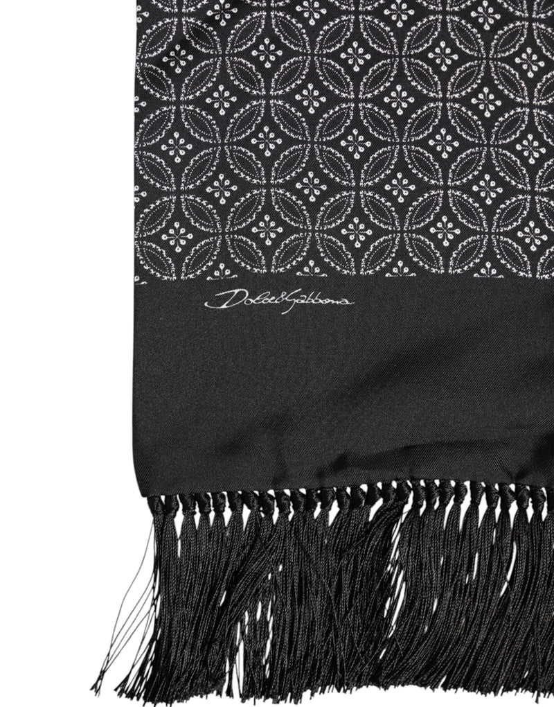 Black Patterned Fringes Men Foulard Scarf Dolce & Gabbana