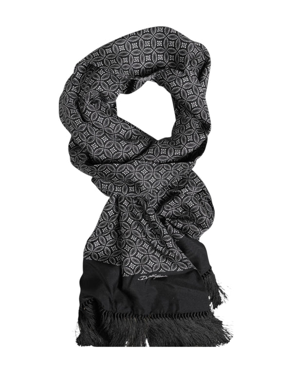 Black Patterned Fringes Men Foulard Scarf Dolce & Gabbana