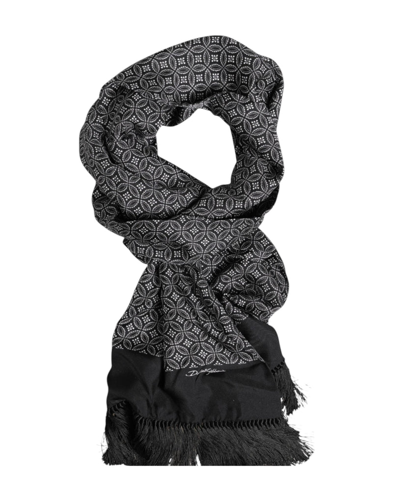 Black Patterned Fringes Men Foulard Scarf Dolce & Gabbana