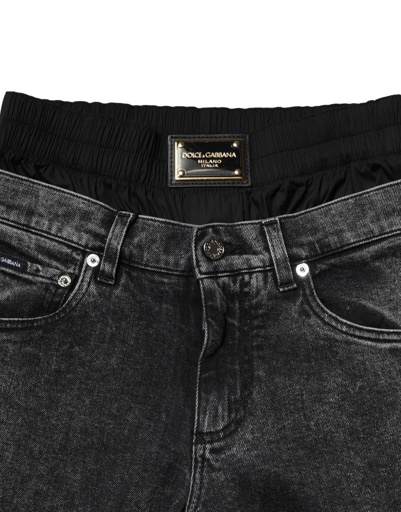 Black Washed Double Waistband Denim Jeans Dolce & Gabbana