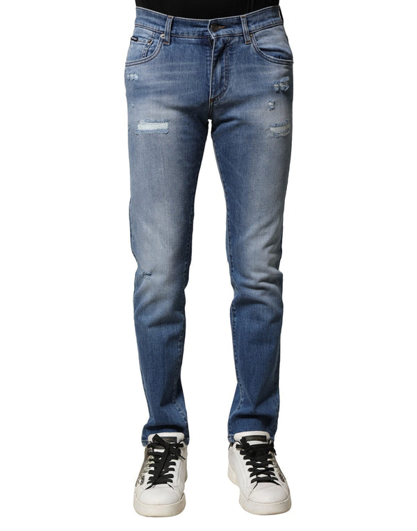 Blue Washed Cotton Skinny Men Denim Jeans Dolce & Gabbana