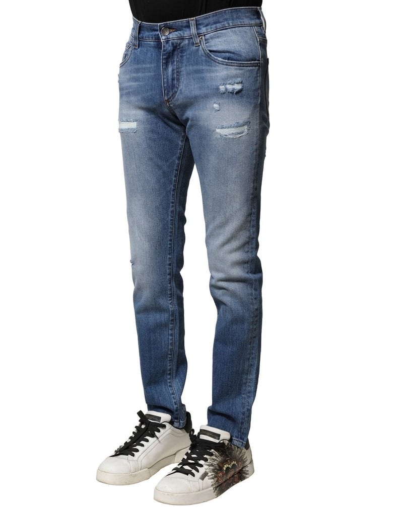 Blue Washed Cotton Skinny Men Denim Jeans Dolce & Gabbana