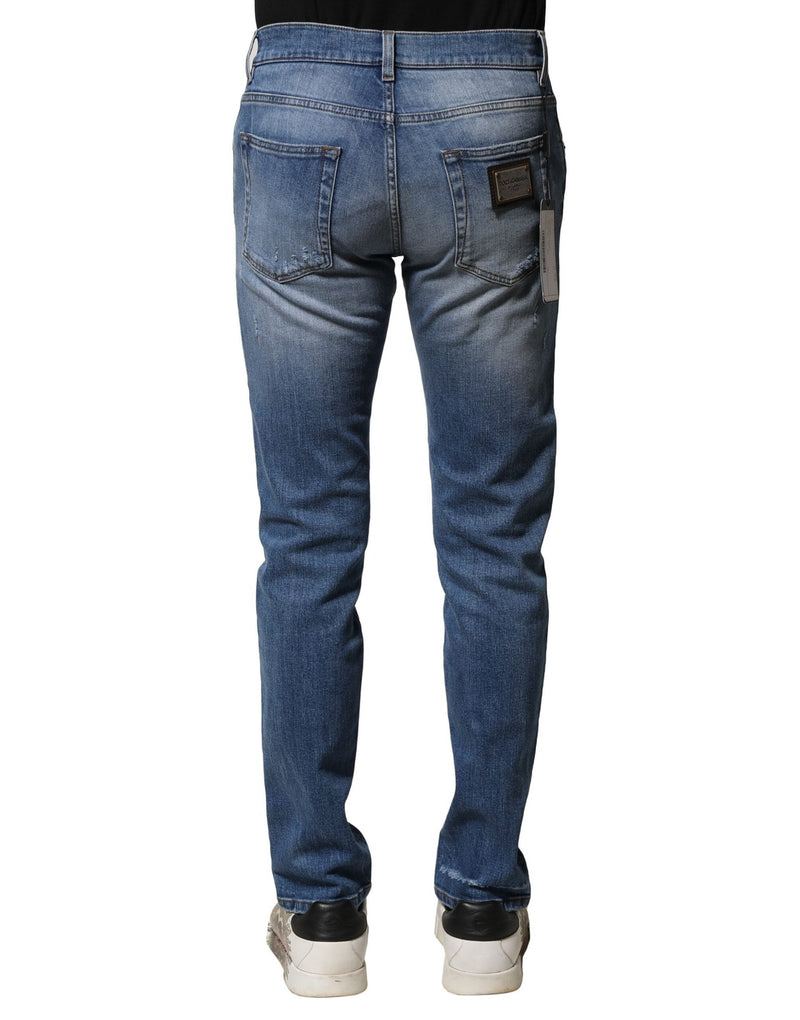 Blue Washed Cotton Skinny Men Denim Jeans Dolce & Gabbana