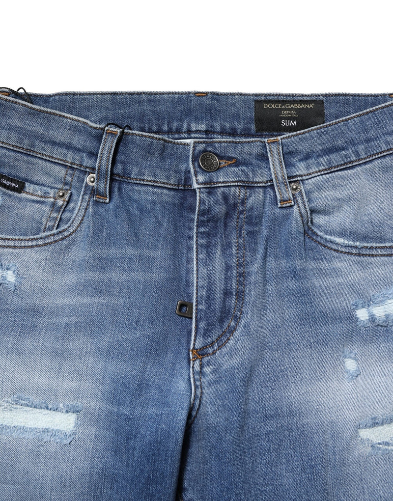 Blue Washed Cotton Skinny Men Denim Jeans Dolce & Gabbana