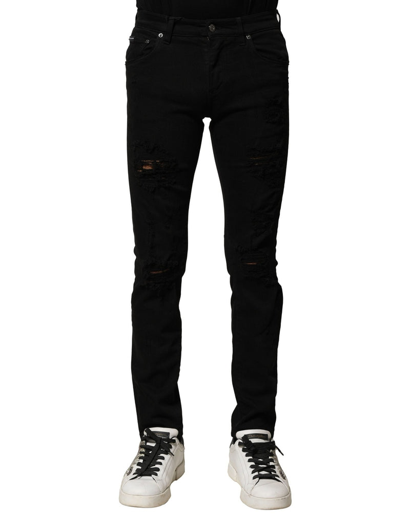 Black Cotton Logo Plaque Slim Denim Jeans Dolce & Gabbana