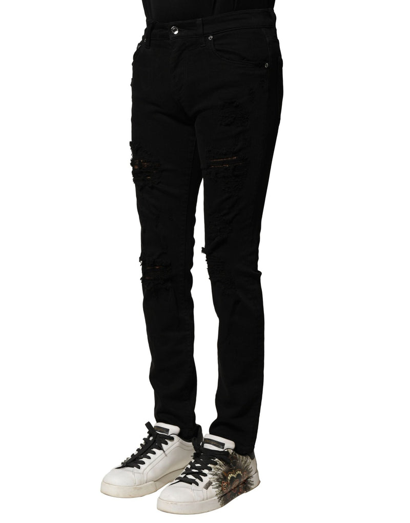 Black Cotton Logo Plaque Slim Denim Jeans Dolce & Gabbana