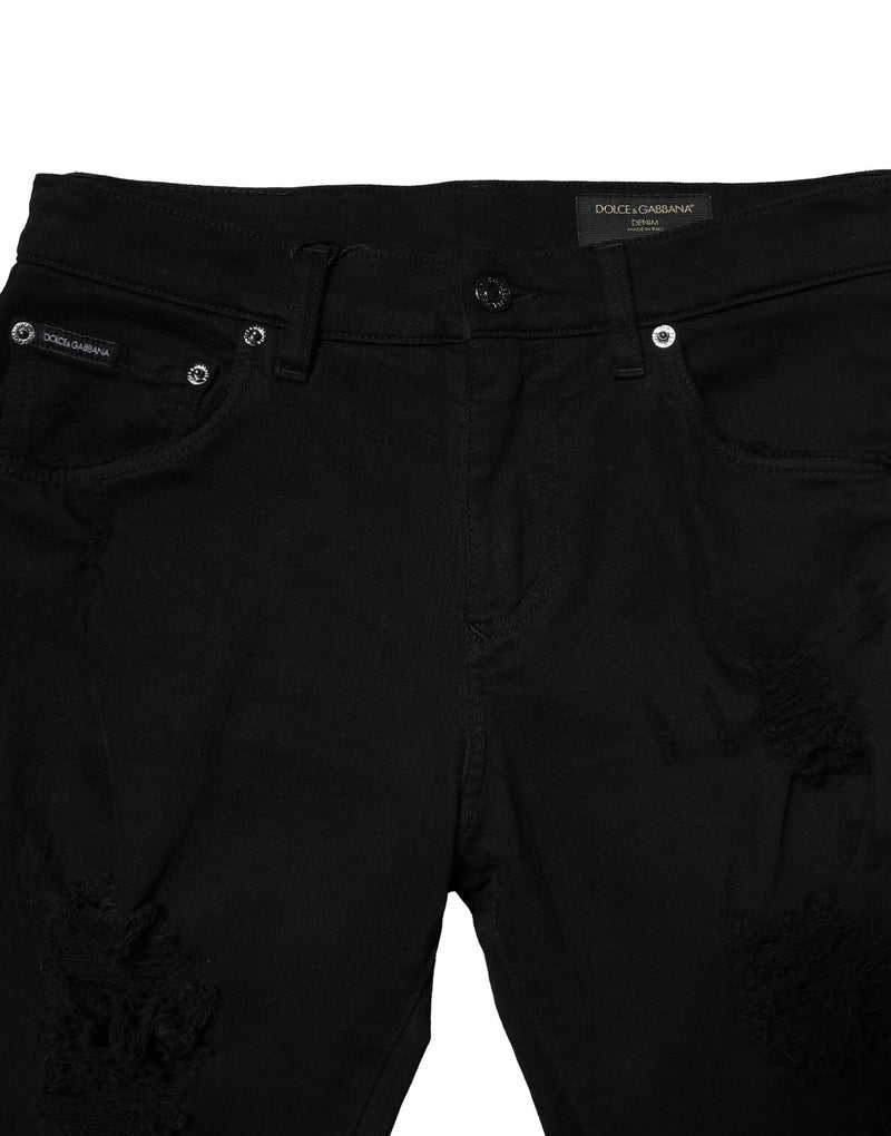 Black Cotton Logo Plaque Slim Denim Jeans Dolce & Gabbana