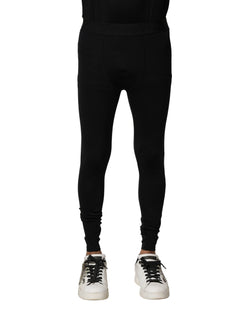Black Nylon Elastic Logo Men Leggings Pants Dolce & Gabbana