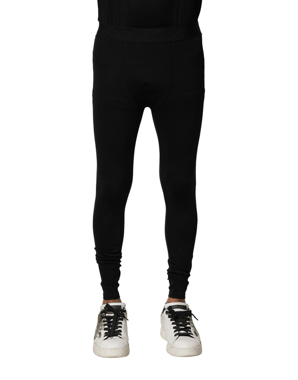 Black Nylon Elastic Logo Men Leggings Pants Dolce & Gabbana