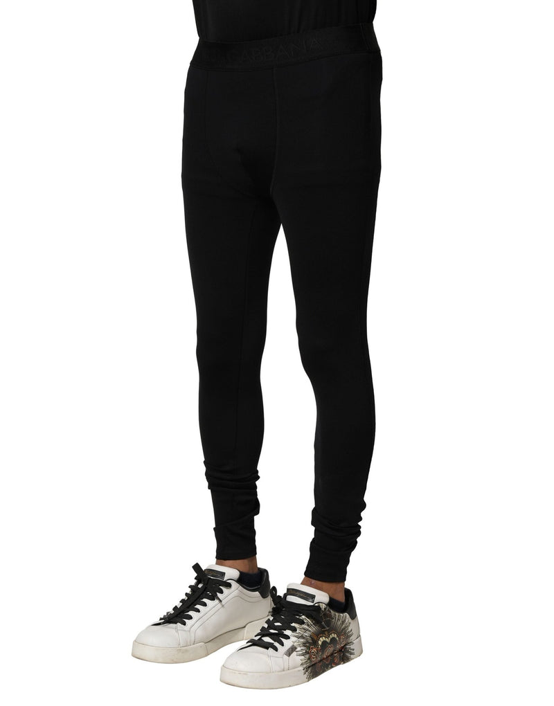 Black Nylon Elastic Logo Men Leggings Pants Dolce & Gabbana