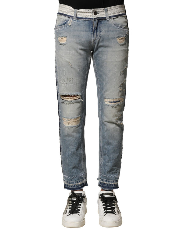 Light Blue Tattered Straight Men Denim Jeans Dolce & Gabbana